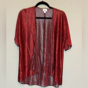 LulaRoe Bianca kids kimono sz 10-14 red shiny sparkly lightweight excellent cond